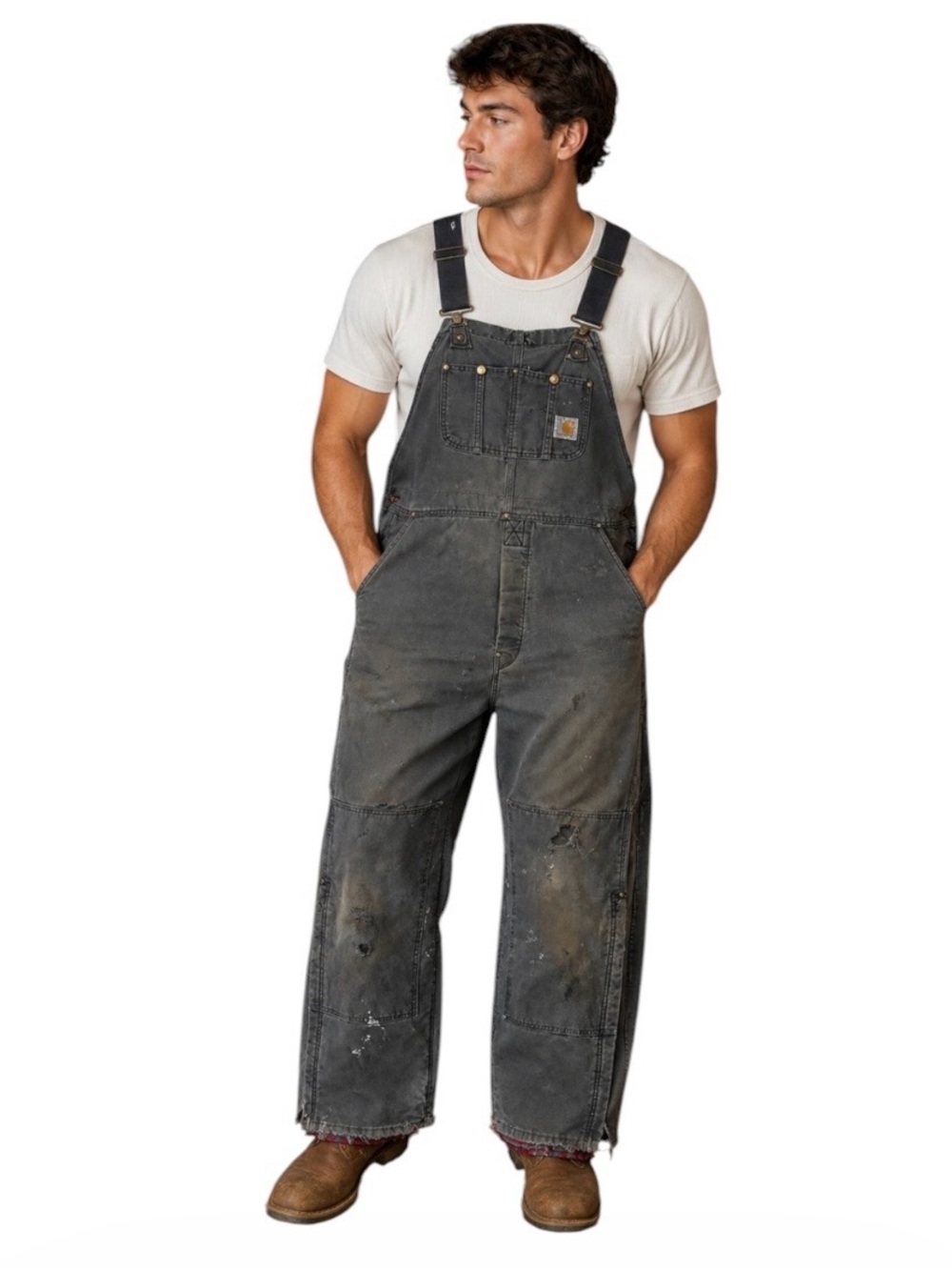 Carhartt R02 Men’s Distressed Black Quilted Bib Overalls 40 x 34